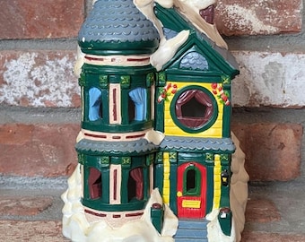 Wee Crafts Christmas Village Victorian House Home Holiday Green Painted