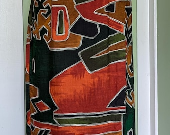 1990s Patterned Orange Wrap Skirt