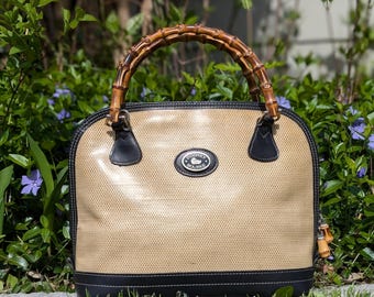Vintage Dooney & Bourke Tan Coated Canvas Purse With Bamboo  display picture 1