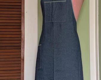 Retro Vintage 50s Style Full Apron / Pinny - Black With Denim Blue