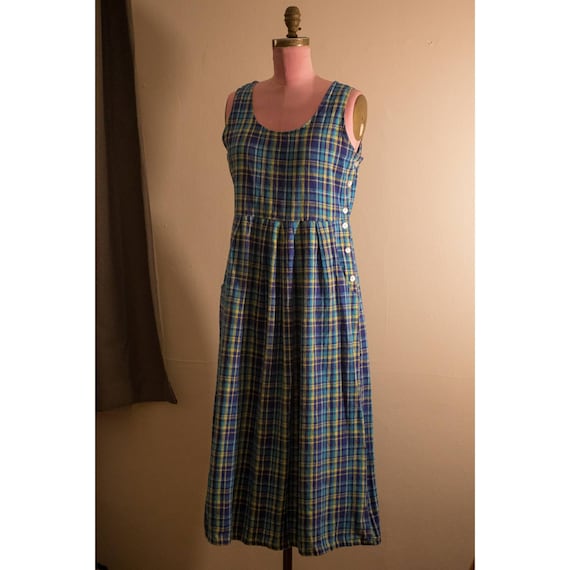 1970s Plaid Linen/Cotton Dress