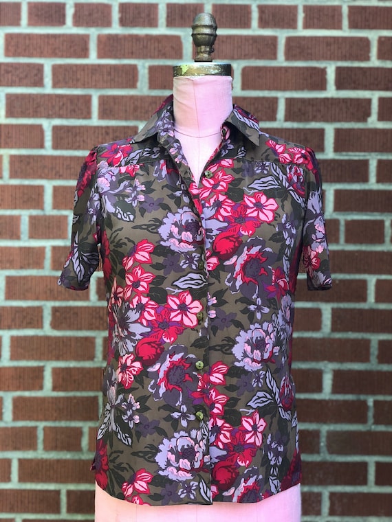 1970s Floral Polyester top