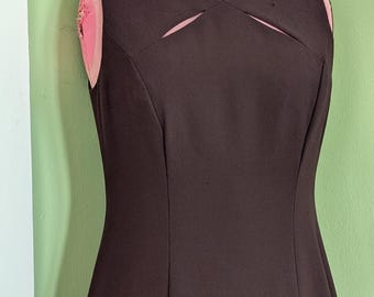 1990s Liz Claiborne Chocolate Brown Dress with Cutouts at Neckline