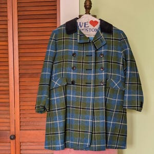 1960s Kid&#39;s Green & Blue Wool Coat