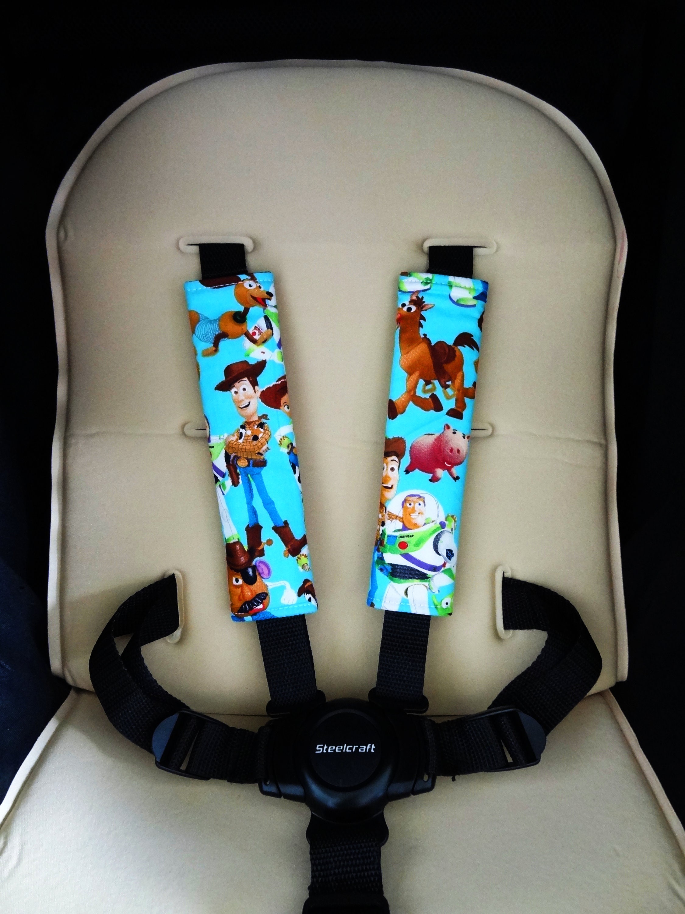 Baby Seat Belt Strap Covers Capsule Highchair Stroller Bright Dots on Black 