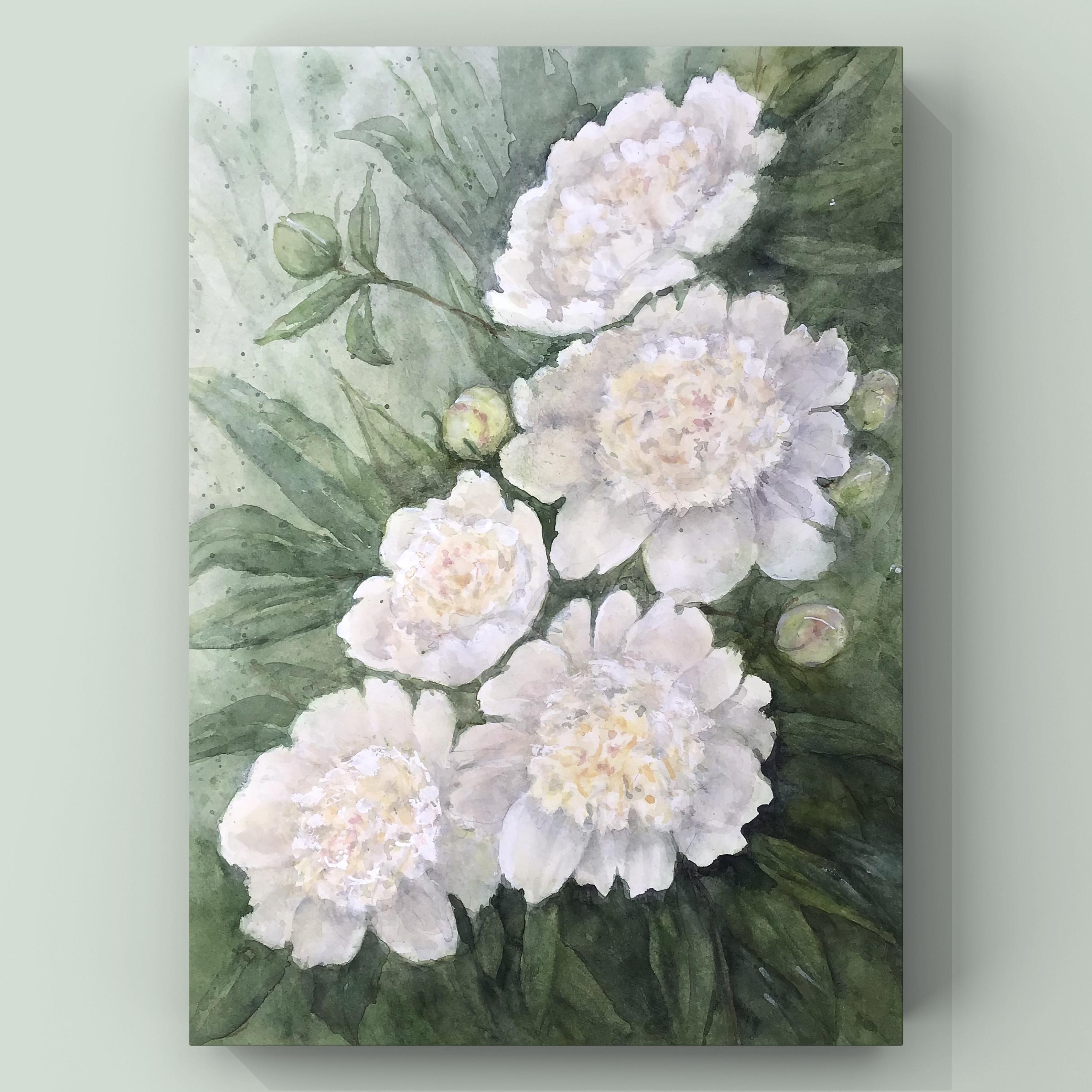 新作大型水彩画「白い牡丹」 - Etsy 日本