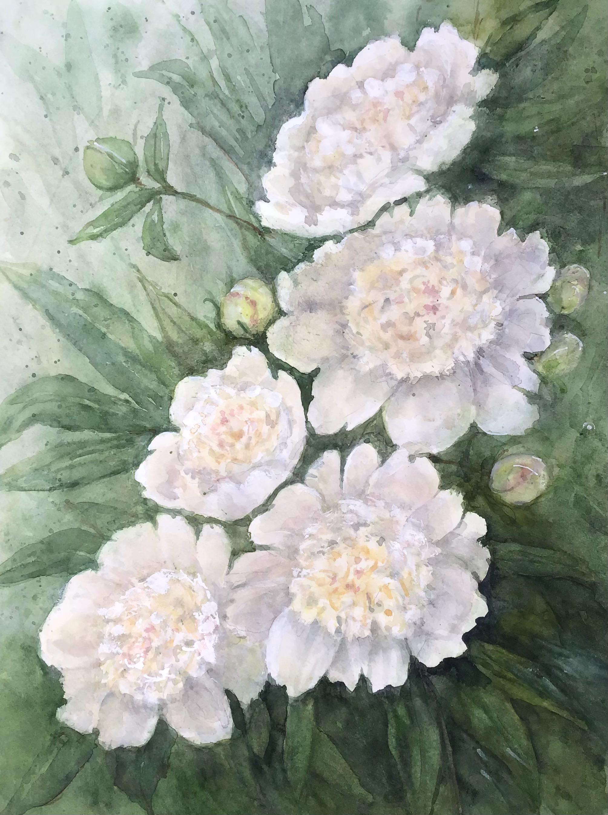 新作大型水彩画「白い牡丹」 - Etsy 日本