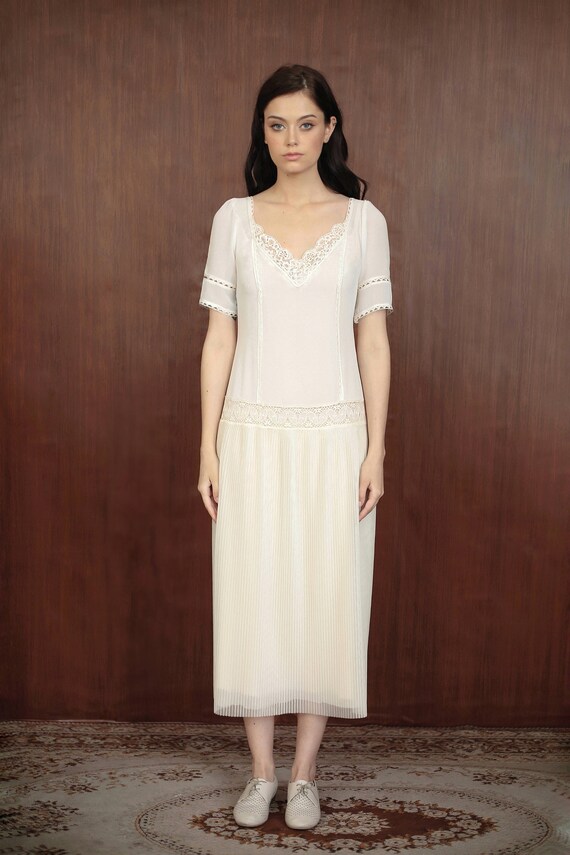 Tea Length Wedding Dress Vintage Lace Wedding Dress Chiffon Etsy