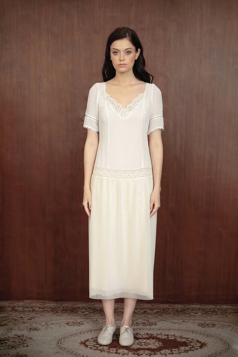 Tea Length Chiffon Modest Wedding Dress
