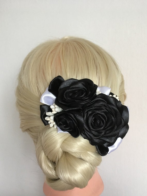 black rose hair clip