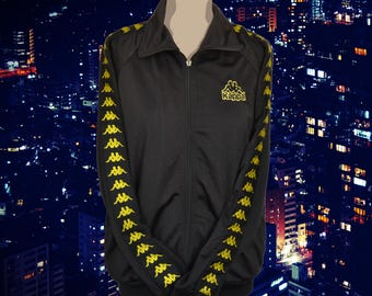 Kappa Black & Yellow Authentic Vintage 80s|90s Unisex Tracksuit Full Zip Stripe Kappa Logo, Small, Jacket, Sportswear, Wiz Khalifa, Steelers