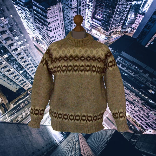 Icelandic Vintage Wool Knit Jumper, Winter Chunky Sweater 80s/90s Women's Clothing, Beige/Brown Pullover, Size S