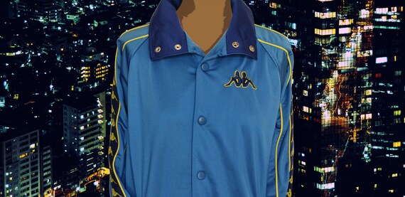Pantalon De Jogging Vintage Kappa - Années 80/90 - Logo Full Strip - Taille XL Bleu - Polyester - TB état