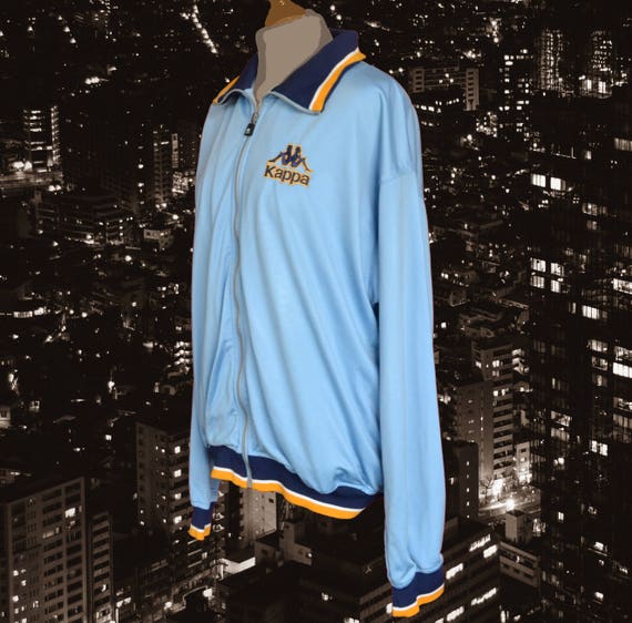 Kappa Light Blue Yellow Authentic Vintage 80s 90s unisex Tracksuit Full Zip Kappa Logo Long Sleeve Jacket 90s Kid Fashion x Large