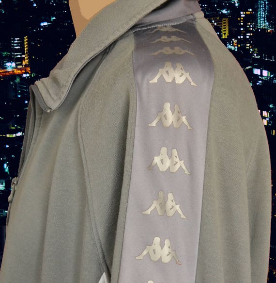 ChromaticFunk Kappa Grey Authentic Vintage 80s 90s unisex Tracksuit Half Zip Sweater Jumper Pullover Sweatshirt Metallic Stripe Kappa Logo Long Sleeve XL