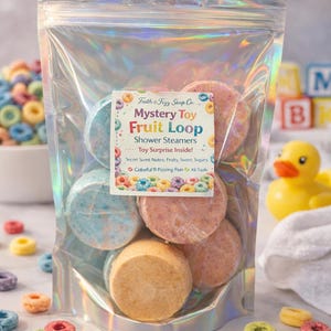 Kids Shower Steamers |Mystery Toy Shower Steamer | Fruit loops scented | Shower Steamers for Kids 8 pack