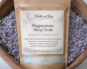 Magnesium Sleep Soak | 20 oz. Magnesium Bath Salts | Chamomile Lavender | Sea Salt Soak | Sore muscle relief | Coconut Milk Bath Salts