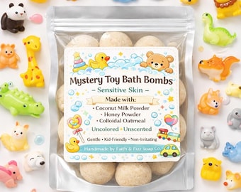 Sensitive skin Mystery Toy Bath Bombs| coconut milk honey colloidal oatmeal | Unscented | Uncolored