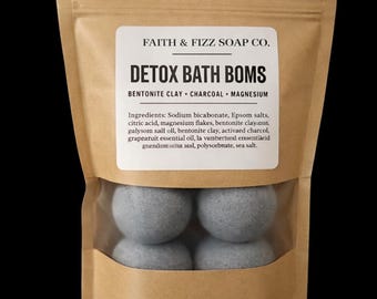 Detox Magnesium Bath Bomb | Charcoal Bath Bomb | Bentonite Clay Bath Bomb |6 LARGE bath bombs | Detox Bath Bomb