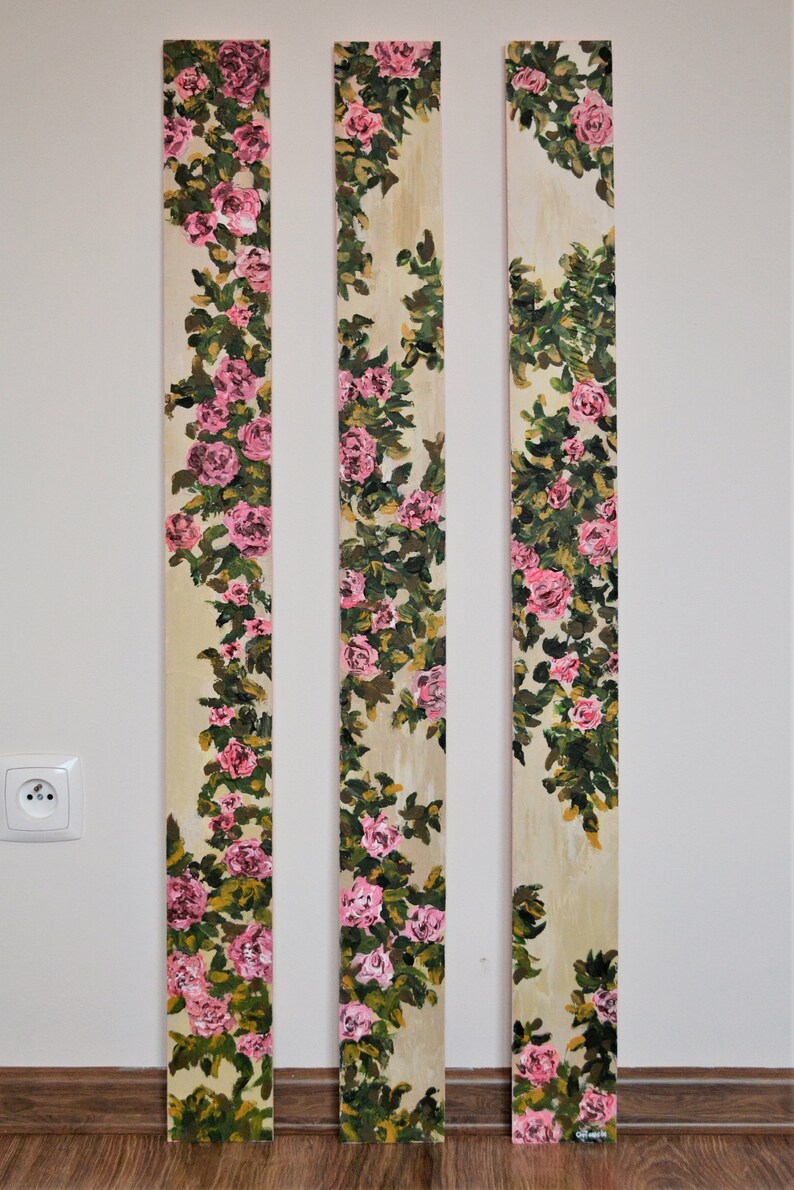 Wall Decor Roses On Wood Wooden Plank Acrylic Painting Flower
