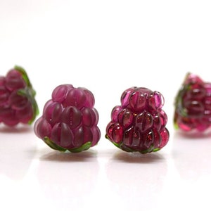 Dark fuchsia lampwork raspberry, Frost glass berry, Glass raspberries, Berry fruit beads, Pink Lampwork berries