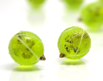Lampwork Glass Gooseberry Beads, Fruit Sculpture, Half Drilled