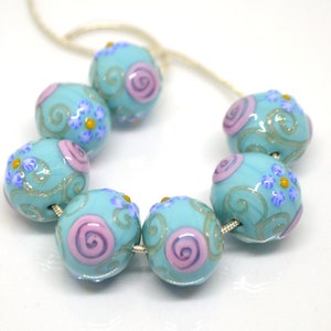 Sea Blue green Glass beads, Venetian Glass,  Vintage beads, Bohemian glass, Vintage jewelry, Beads for necklace, Artisan lampwork, flower