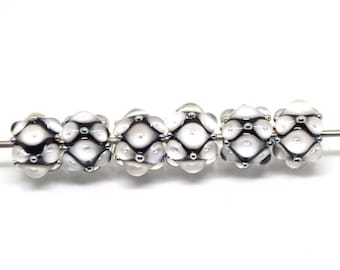 Black white lampwork bead, 10mm glass beads, Handmade lampwork, Artisan lampwork, Beads for earrings, Rondelle beads, Made for order
