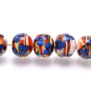 Lampwork glass bracelet making set bead for jewelry making lampwork artisan blue stripe bead blue flower bead glass art handmade bead set