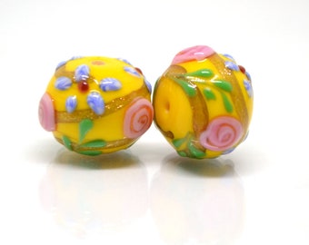 Sunny Yellow Glass beads, Vintage glass beads, Venetian Glass, One of a kind beads, Set of beads, Artisan lampwork