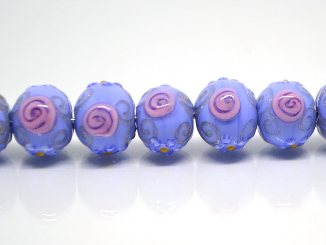 Handmade Periwinkle Floral Lampwork Glass Beads | Artisan Jewelry - Etsy
