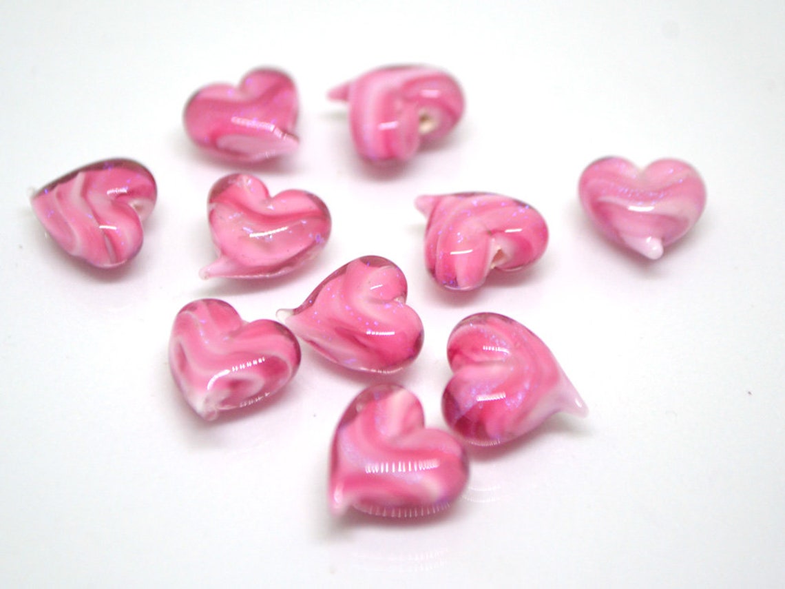 Pink heart beads Pink glass bead Heart jewelry making Etsy