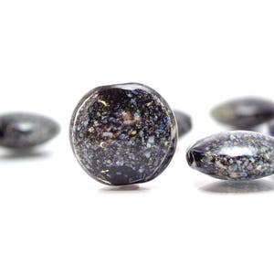 space glass beads jewelry making set beads lampwork handmade artisan lampwork lentils blue black glass beads stardust necklace beads set