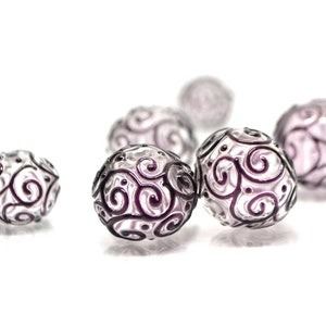 Klare hohle Glasperlen mit schwarzen Locken, strukturierte Lampwork Perlen, transparente klare Perlen, Handwerker Lampwork