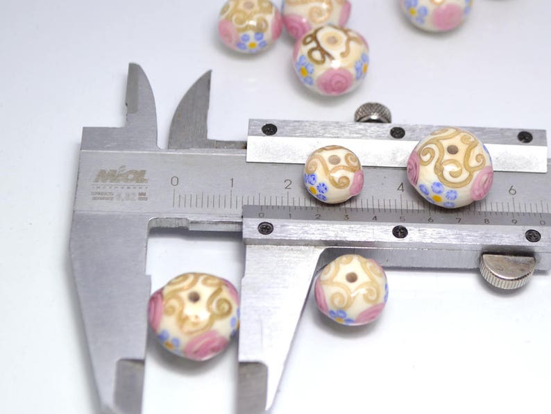 murano glass ivory lampwork ethnic beads jewelry making venetian italian handmade bead beige pink blue artisan lampwork round gold curles