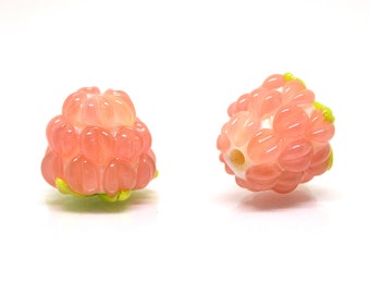 Salmon Peach Lampwork Raspberry Bead, Artisan Jewelry Making