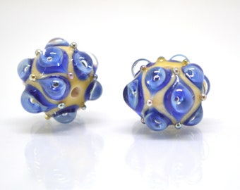 Contas de vidro azul bege feitas à mão, contas de vidro de 12*15 mm, uma conta, lampwork azul profundo, lampwork artesanal, contas para colares, contas de joias
