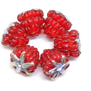 Red silver lampwork raspberry, Red glass berries, Gloss Lampwork beads, Berry glass beads, Lampwork Raspberries, Summer jewelry