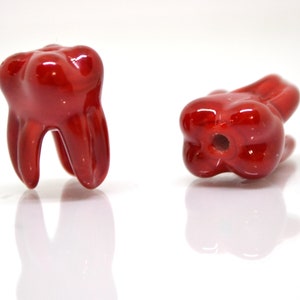 Rote Zahn Perlen, Rote Zahn Perlen, Glaswurzel Perlen, Zahnarzt Geschenk, Zahnarzt Überraschung, Lampwork Perlen, Zahnhalskette