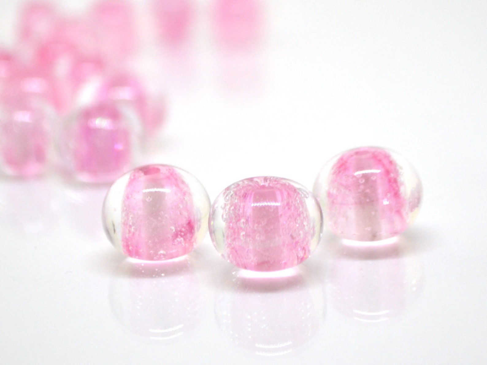 Pink Bubble Beads Glass Handmade Lampwork Pink Glass Beads Etsy
