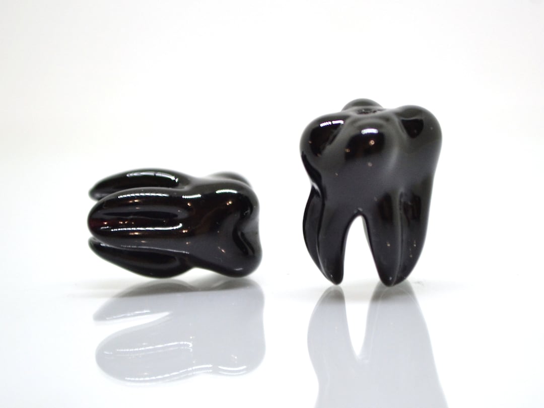 Black Glass Tooth Beads, Root Tooth Beads, Molar Beads, Dentist Gift