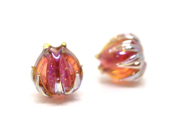 Ruby Rose Lampwork Flower Beads, Netting Silver Pink, 10mm