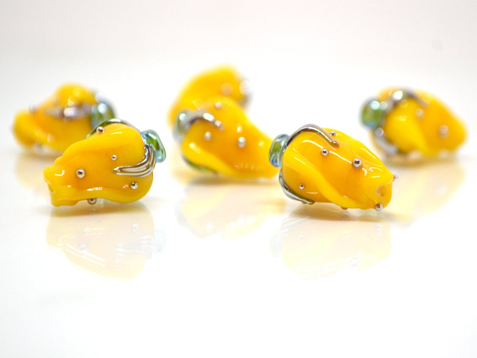 Yellow twisted rosebud beads Honey yellow Glass Bead Flower Etsy