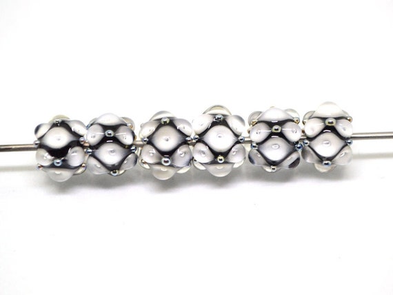 Black white lampwork bead, 10mm glass beads, Handmade lampwork, Artisan lampwork, Beads for earrings, Rondelle beads, Made for order