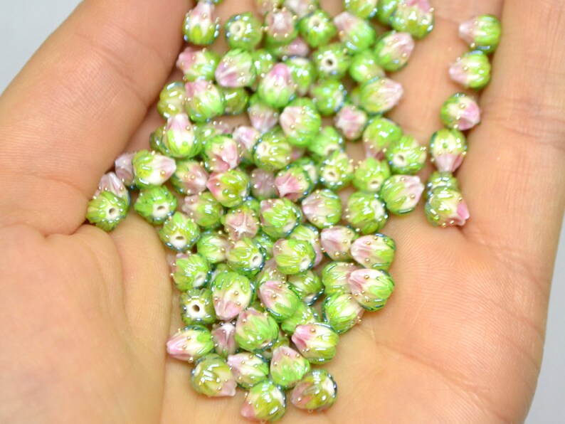 White and Pink Glass Flower Beads 7mm Flower Bead Gradient Etsy