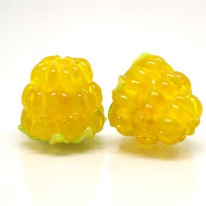 Yellow glass raspberry, Gloss Lampwork berries, Yellow Lampwork berry beads, Yellow Berry fruit beads, Glass Raspberry, Berry jewelry