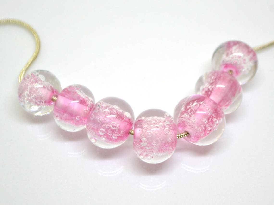 Pink Bubble beads Glass handmade lampwork Pink glass beads Etsy