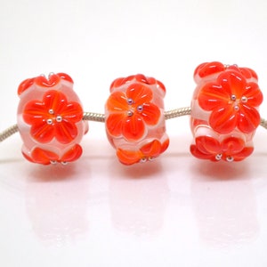 red flower beads red glass beads with flowers red transparent bead clear lampwork beads summer bright red beads earrings making jewelry