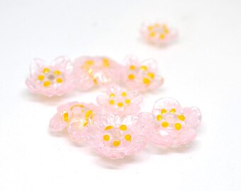 Ensemble de perles de verre rose clair artisanales au chalumeau, ensemble de mariage de perles de mariage, perles de verre tendres, perles de verre florales, fleur de verre