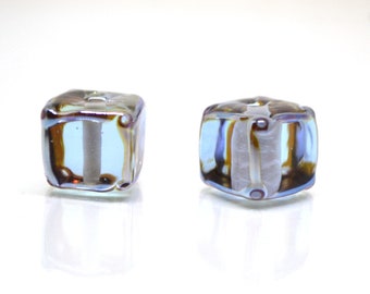 Gray lavender square beads, Dusty Purple cube beads, 12mm square beads, Gray cube beads, Dimond gray spacer beads, Gray lampwork,Murano bead